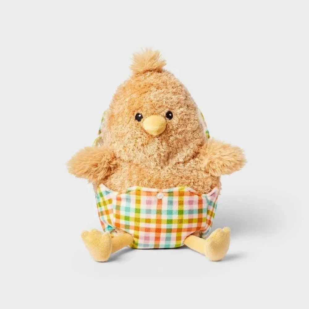 Easter Plush Fuzzy Brown 9” Chick with Gingham Egg Stuffed Animal Pal